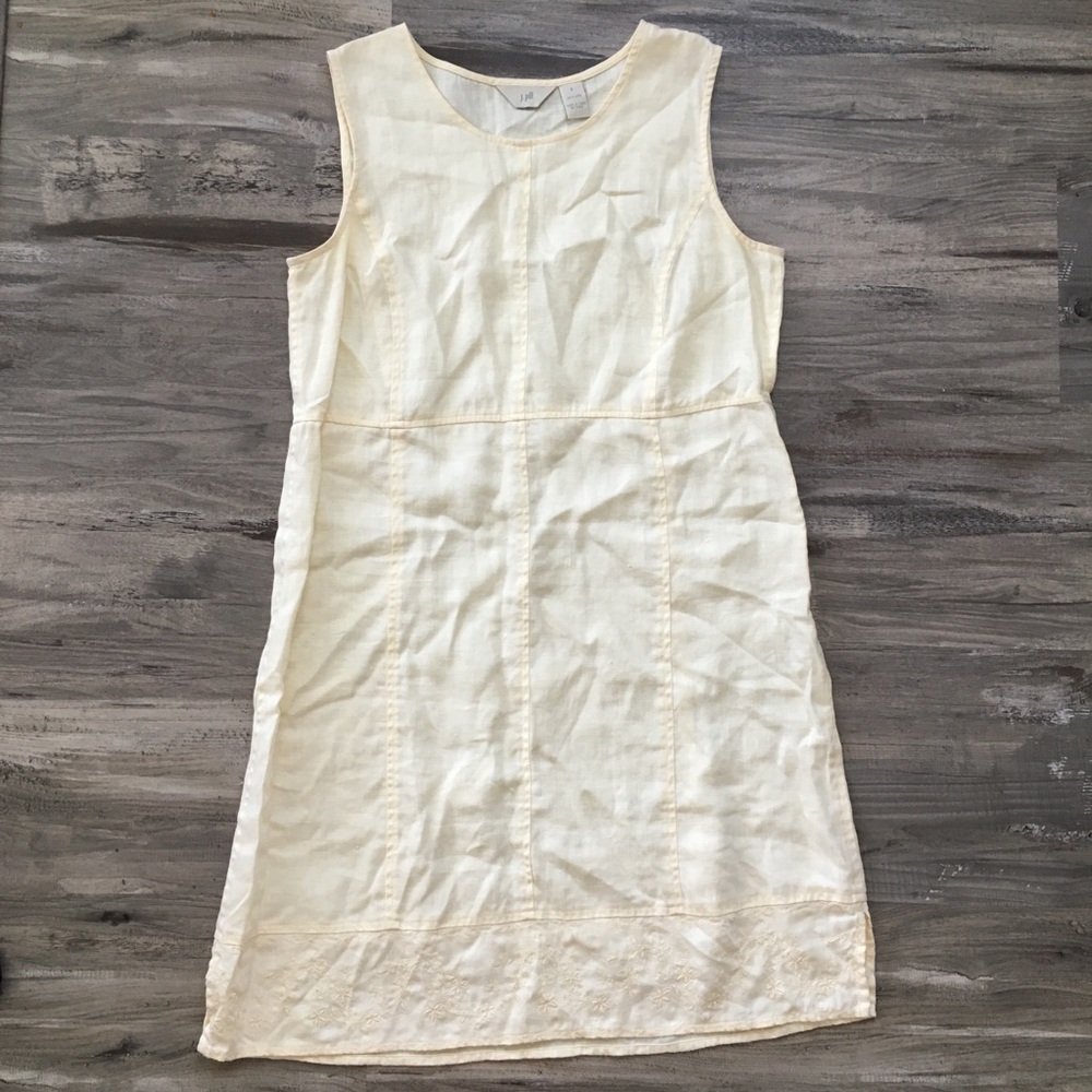 J Jill Size 6 Linen Knee Length Embroidered Dress